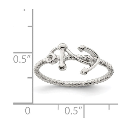 Sterling Silver Rhodium Plated Polished Anchor Ring