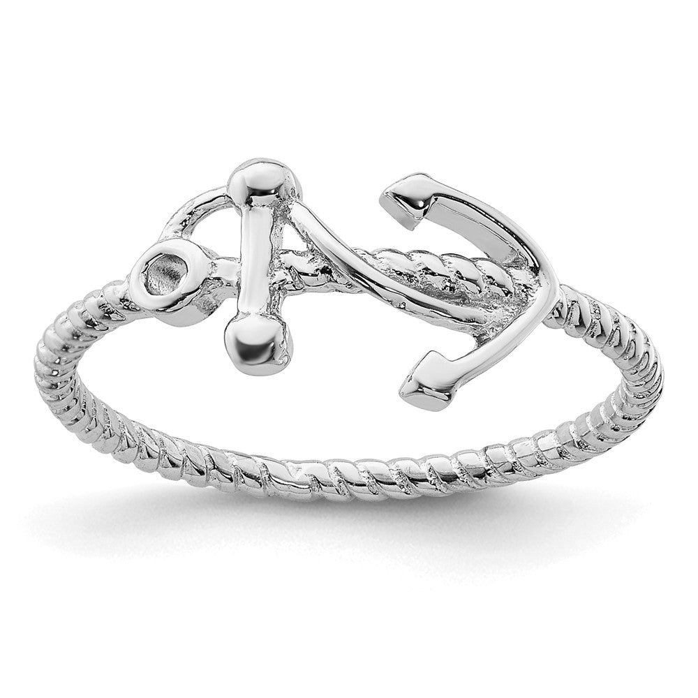 Sterling Silver Rhodium Plated Polished Anchor Ring