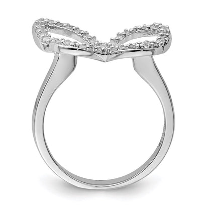 Sterling Silver Rhodium Plated Cz Butterfly Ring