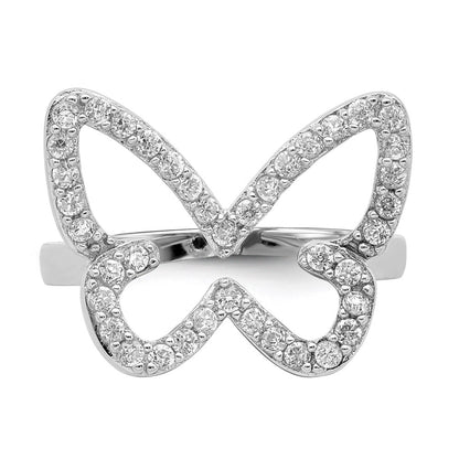 Sterling Silver Rhodium Plated Cz Butterfly Ring