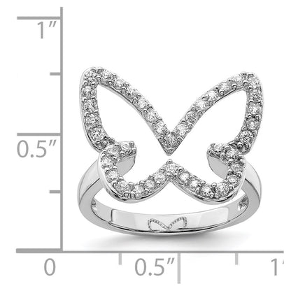 Sterling Silver Rhodium Plated Cz Butterfly Ring