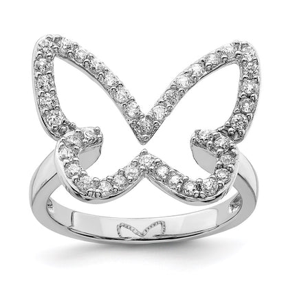 Sterling Silver Rhodium Plated Cz Butterfly Ring