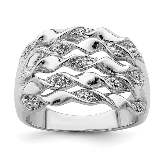 Sterling Silver Rhodium Plated Cz Ring