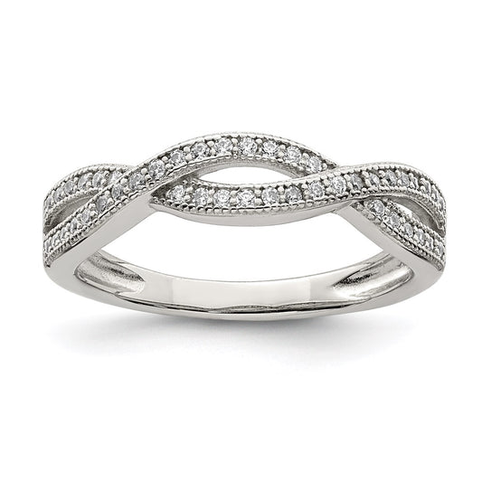 Sterling Silver Rhodium Plated Cz Ring