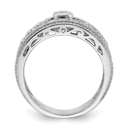 Sterling Silver Rhodium Plated Cz Ring