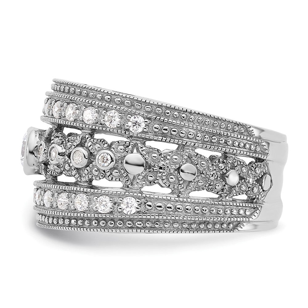 Sterling Silver Rhodium Plated Cz Ring