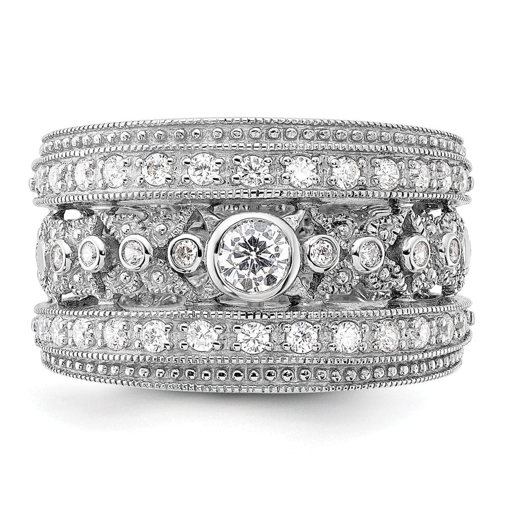 Sterling Silver Rhodium Plated Cz Ring