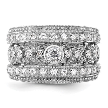 Sterling Silver Rhodium Plated Cz Ring
