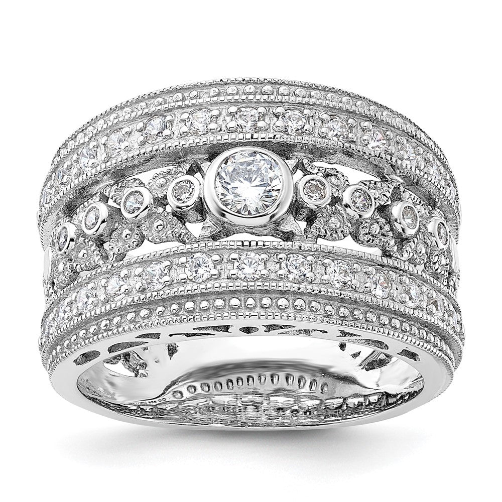 Sterling Silver Rhodium Plated Cz Ring