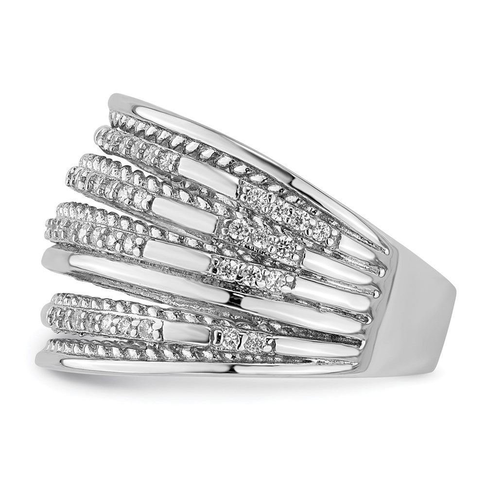 Sterling Silver Rhodium Plated Cz Rope Multi Row Ring (Size 8 Only)