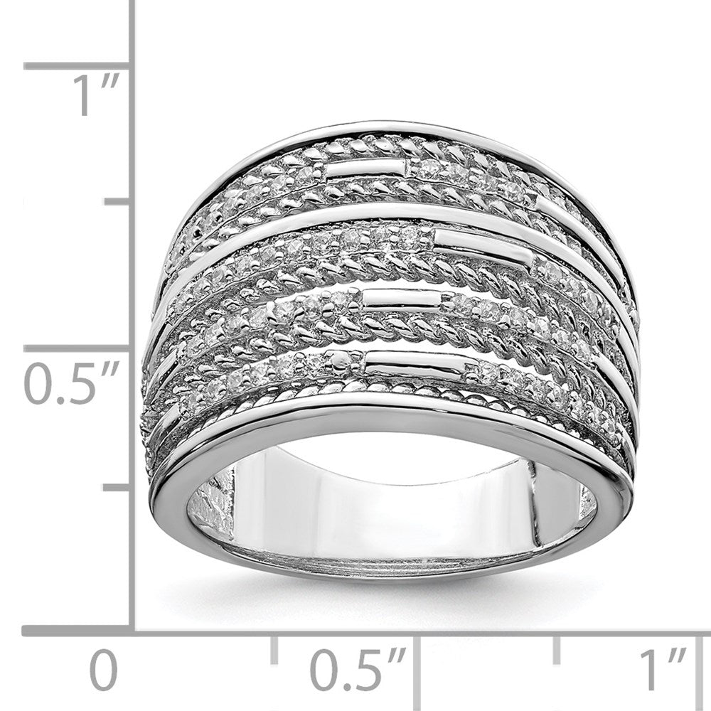 Sterling Silver Rhodium Plated Cz Rope Multi Row Ring (Size 8 Only)