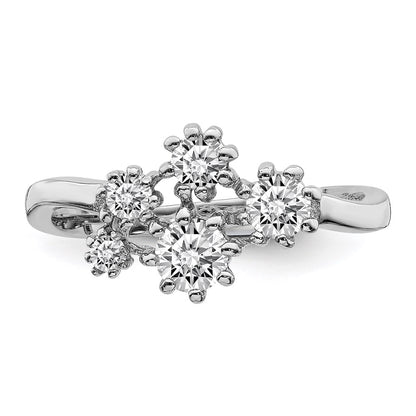 Sterling Silver Rhodium Plated W/ Cz Ring