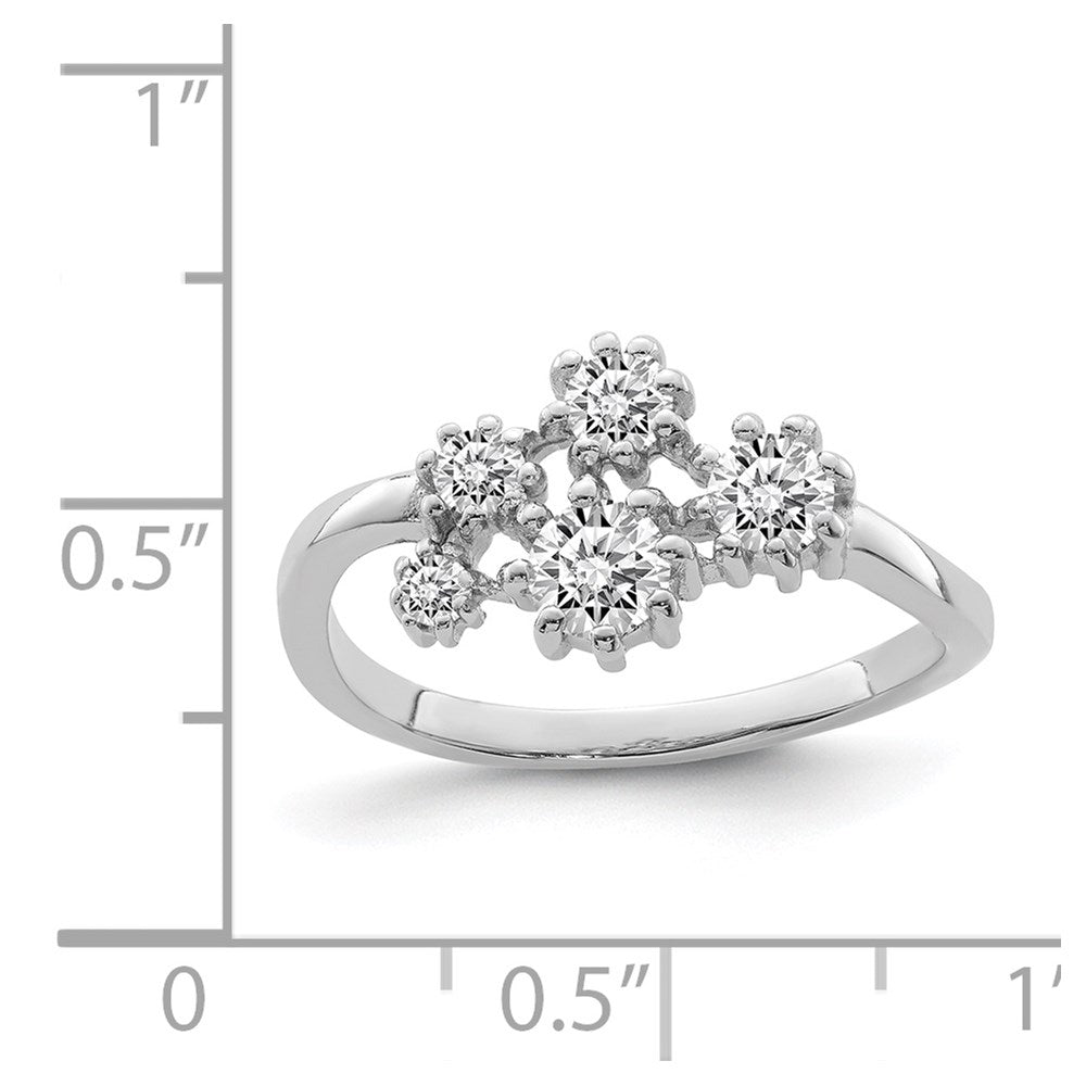 Sterling Silver Rhodium Plated W/ Cz Ring
