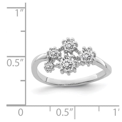 Sterling Silver Rhodium Plated W/ Cz Ring