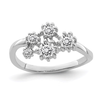 Sterling Silver Rhodium Plated W/ Cz Ring