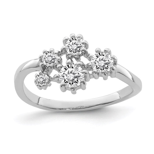 Sterling Silver Rhodium Plated W/ Cz Ring