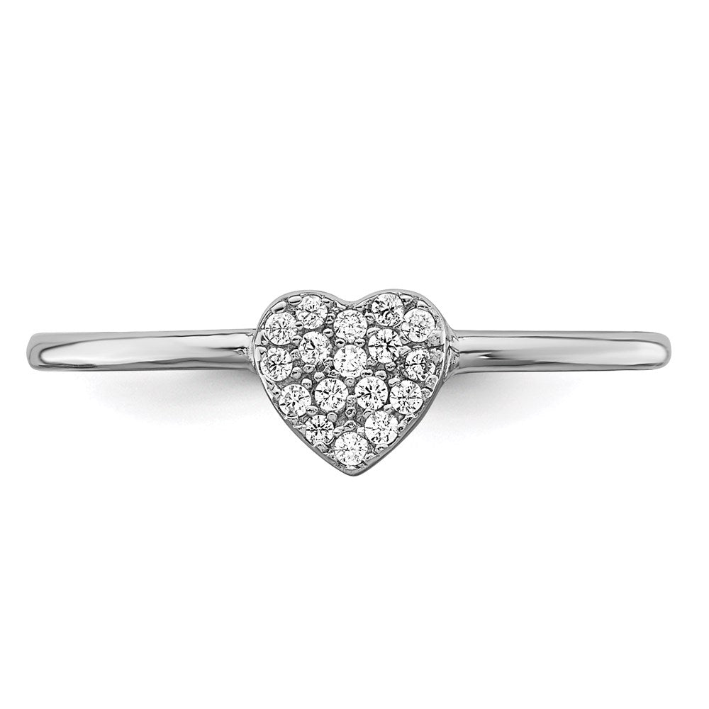 Sterling Silver Rhodium Plated Polished Cz Heart Ring