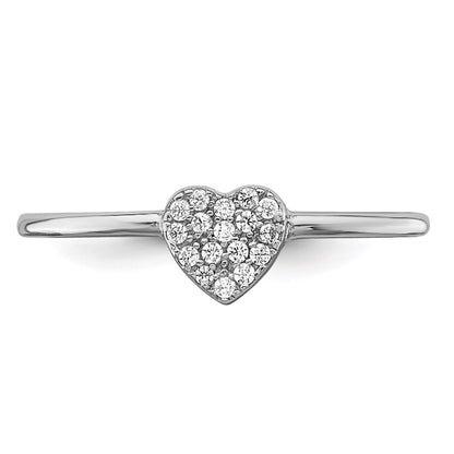 Sterling Silver Rhodium Plated Polished Cz Heart Ring