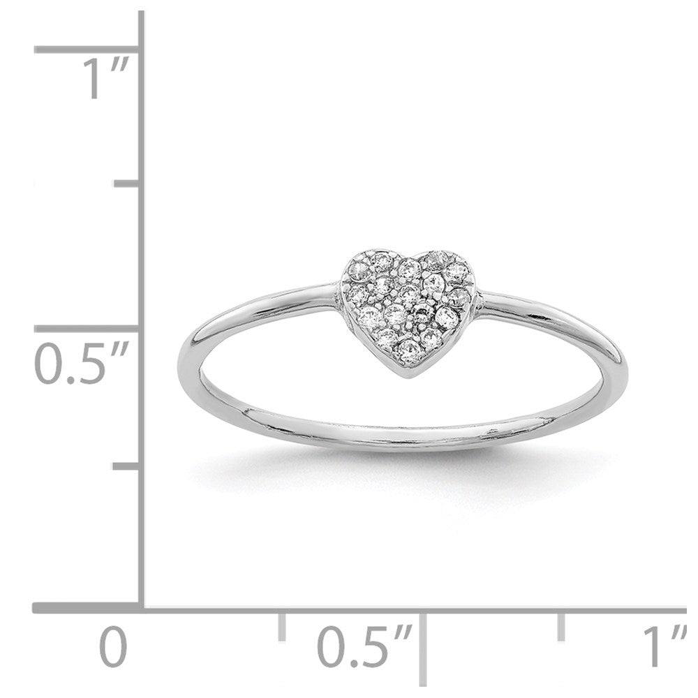 Sterling Silver Rhodium Plated Polished Cz Heart Ring