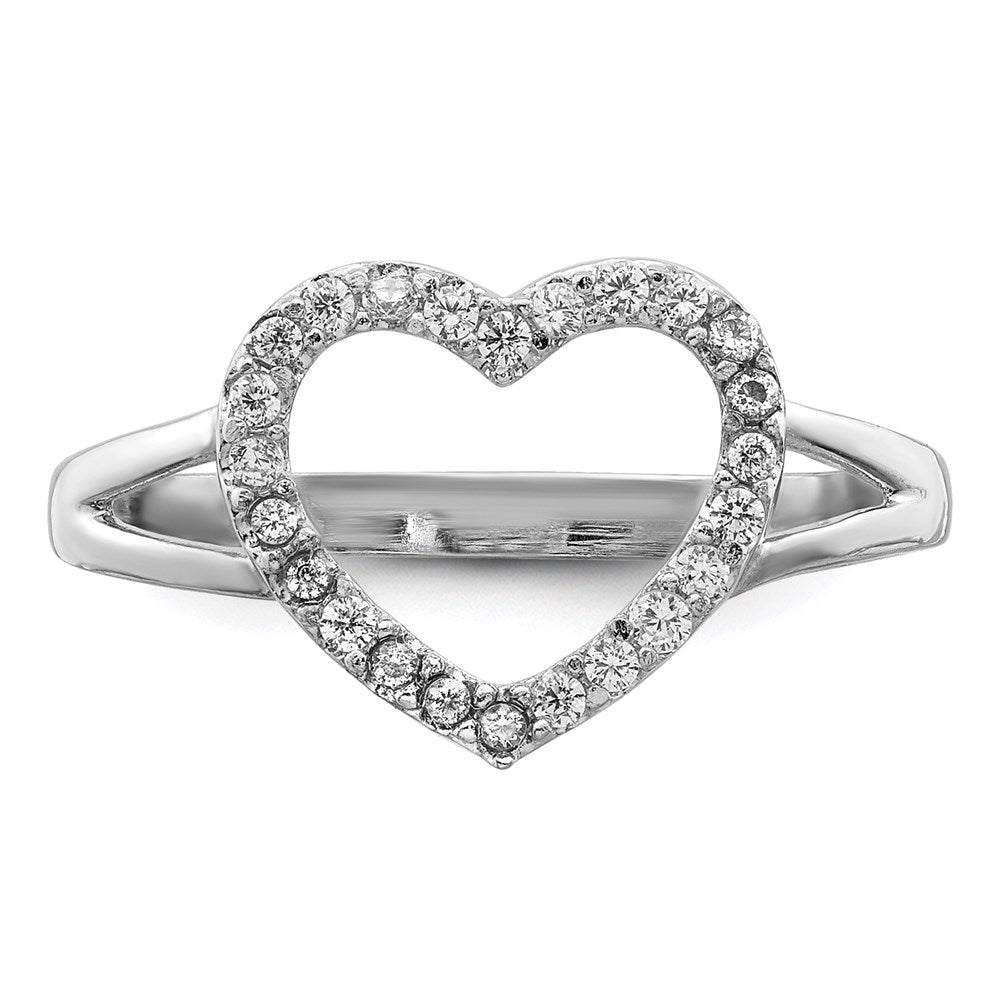 Sterling Silver Rhodium Plated Polished Cz Heart Ring