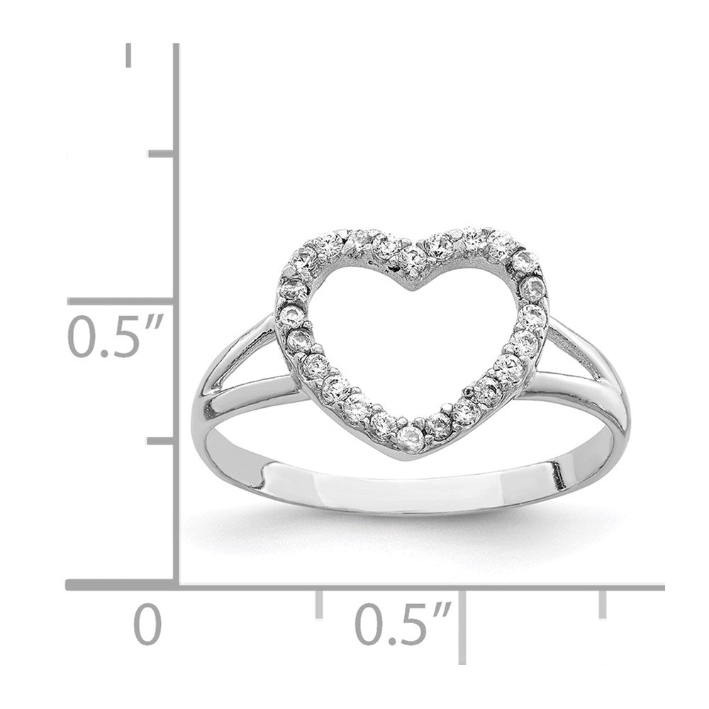 Sterling Silver Rhodium Plated Polished Cz Heart Ring