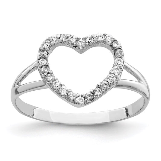 Sterling Silver Rhodium Plated Polished Cz Heart Ring