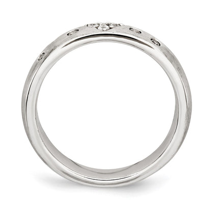 Sterling Silver Brushed Cz Heart Ring
