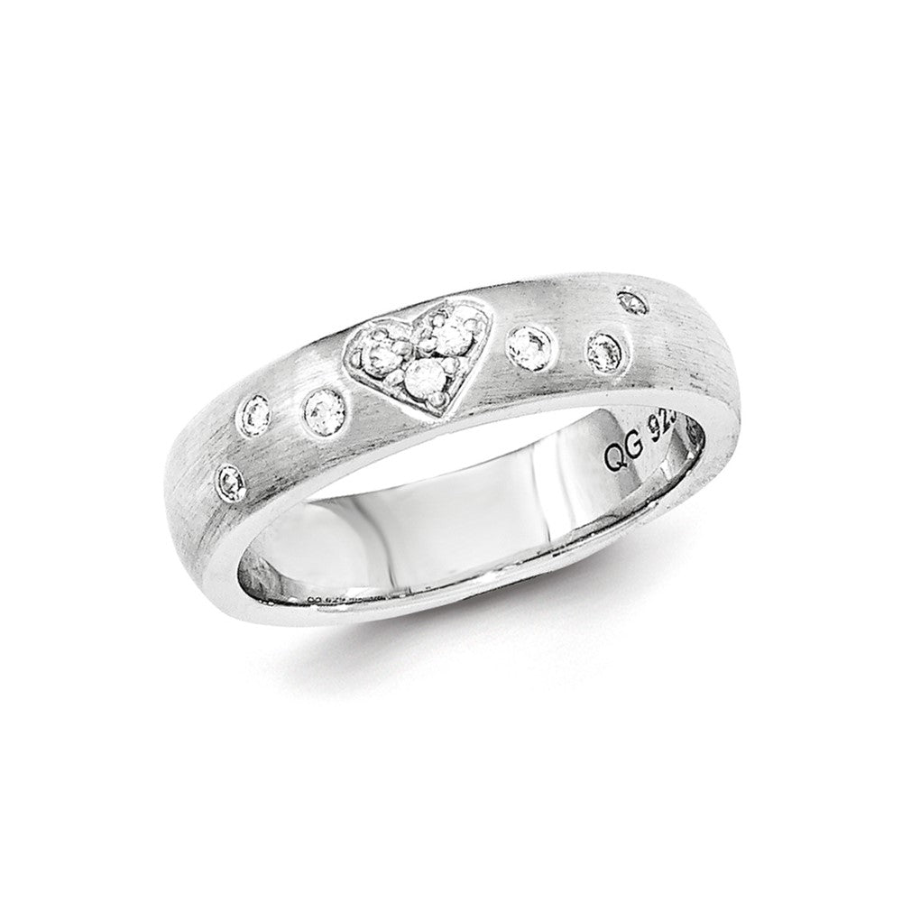 Sterling Silver Brushed Cz Heart Ring