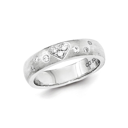 Sterling Silver Brushed Cz Heart Ring