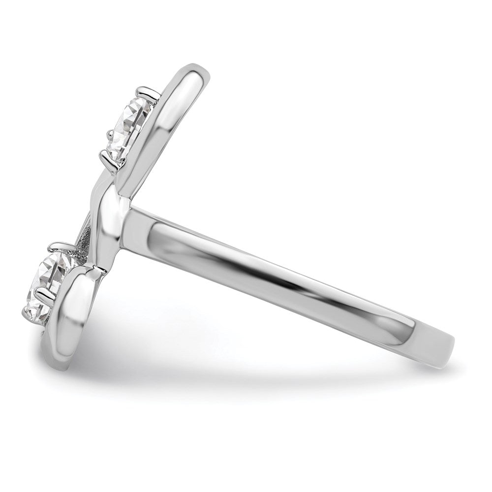 Sterling Silver Rhodium Plated Cz Double Heart Ring