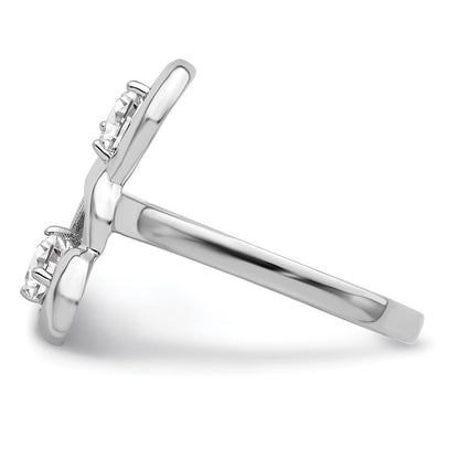 Sterling Silver Rhodium Plated Cz Double Heart Ring