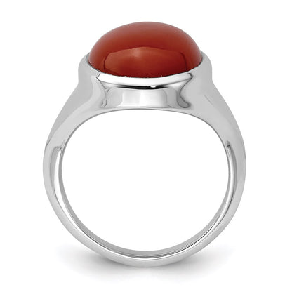 Sterling Silver Rhodium Plated Red Agate Ring