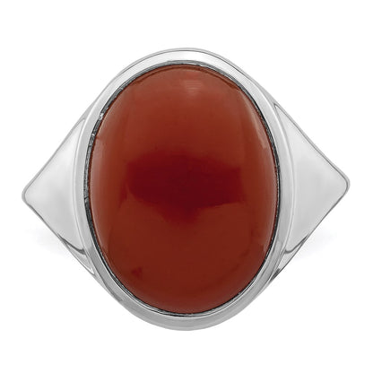 Sterling Silver Rhodium Plated Red Agate Ring