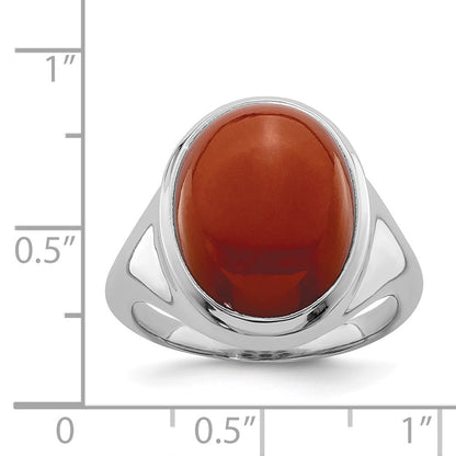 Sterling Silver Rhodium Plated Red Agate Ring