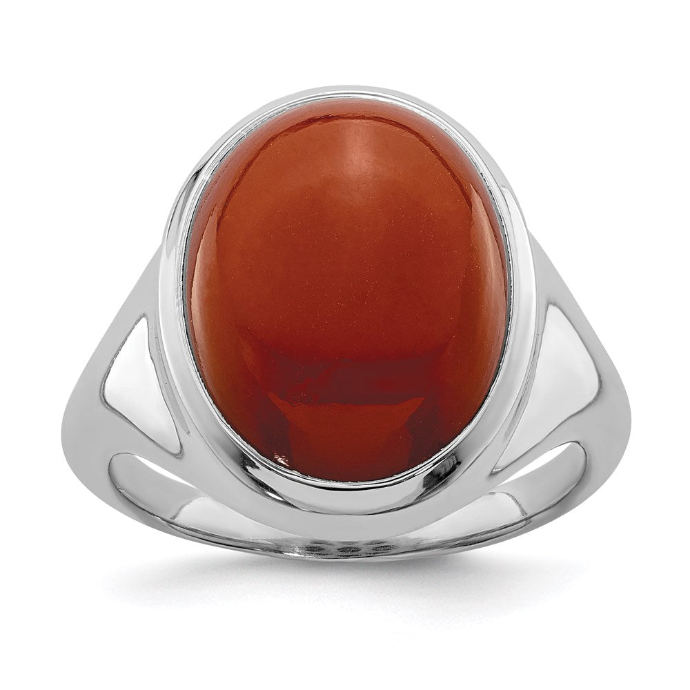 Sterling Silver Rhodium Plated Red Agate Ring