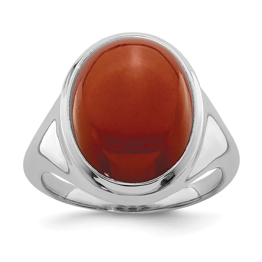 Sterling Silver Rhodium Plated Red Agate Ring