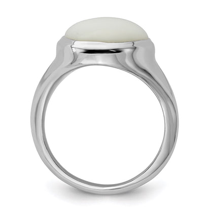 Sterling Silver Rhodium Plated White Agate Ring