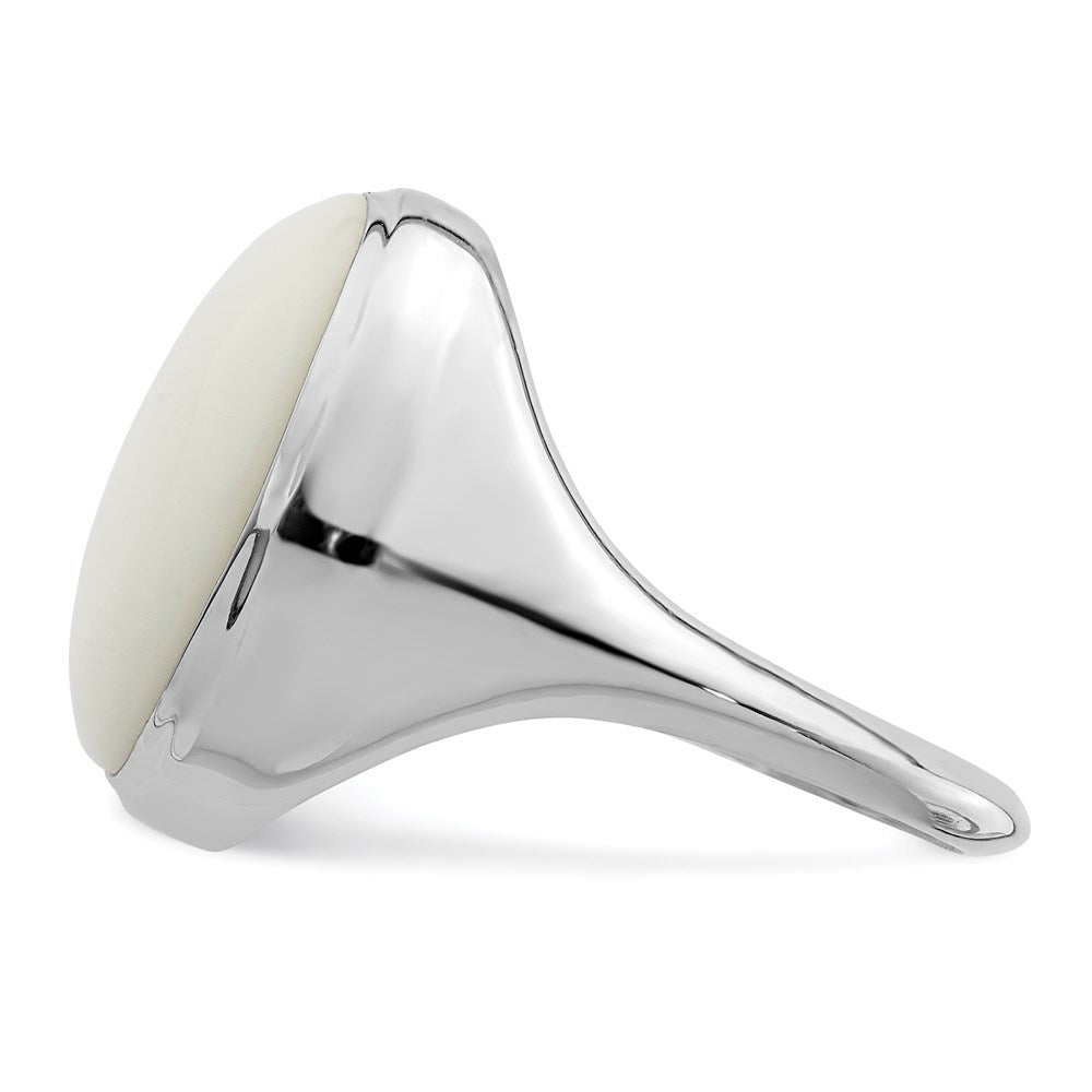 Sterling Silver Rhodium Plated White Agate Ring