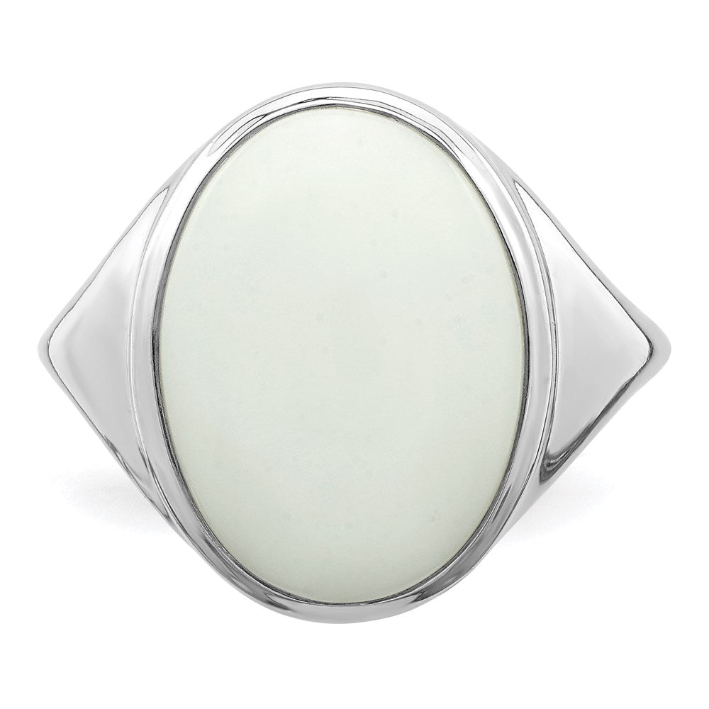Sterling Silver Rhodium Plated White Agate Ring