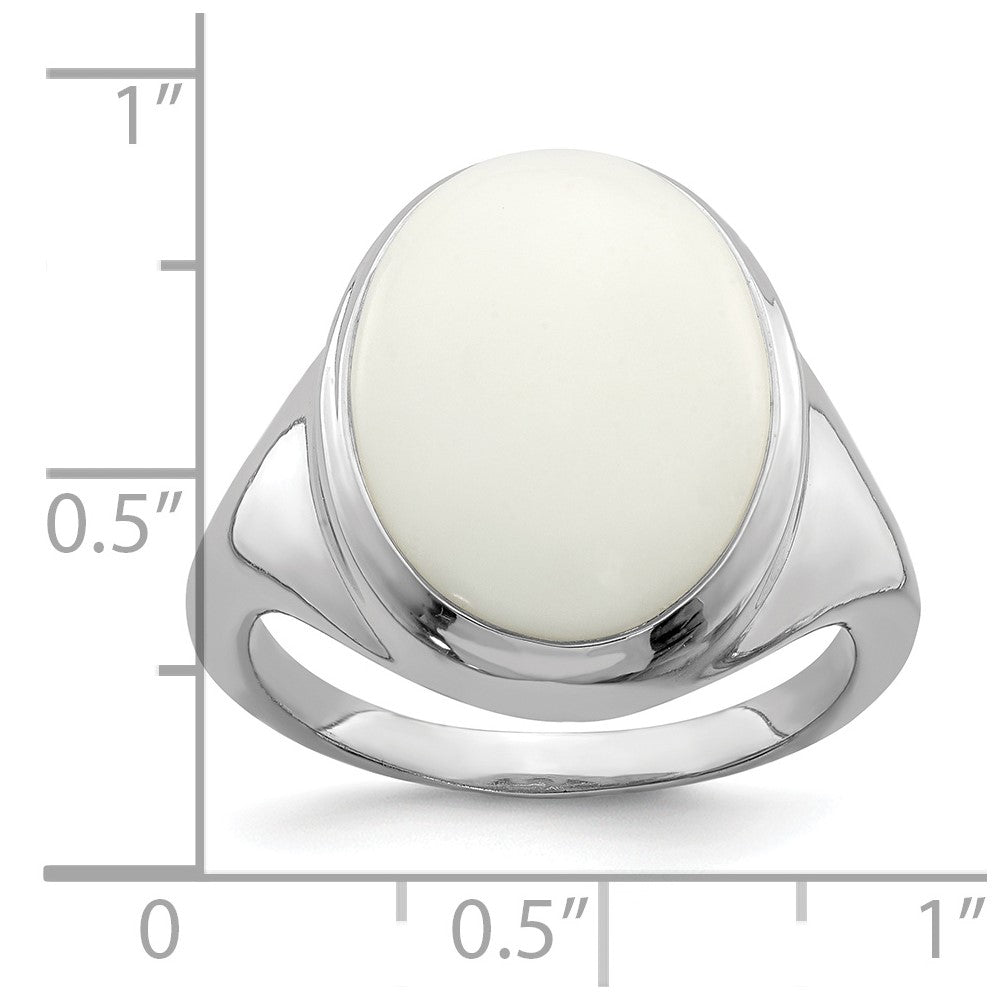 Sterling Silver Rhodium Plated White Agate Ring