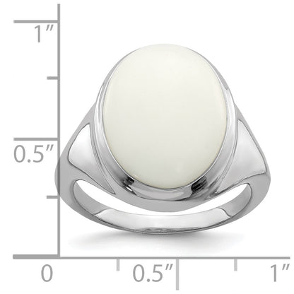 Sterling Silver Rhodium Plated White Agate Ring