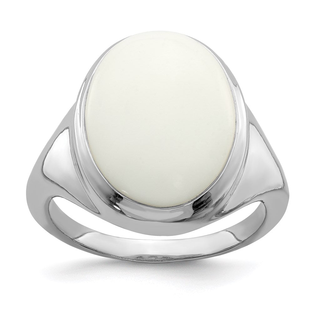 Sterling Silver Rhodium Plated White Agate Ring