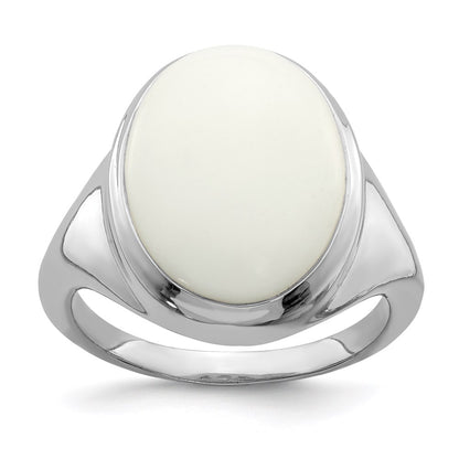 Sterling Silver Rhodium Plated White Agate Ring