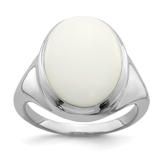 Sterling Silver Rhodium Plated White Agate Ring