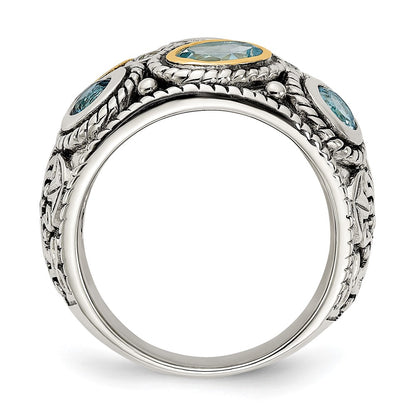 Silver/14K Two Tone Sterling Silver 14K Gold And Blue Topaz Fancy Ring