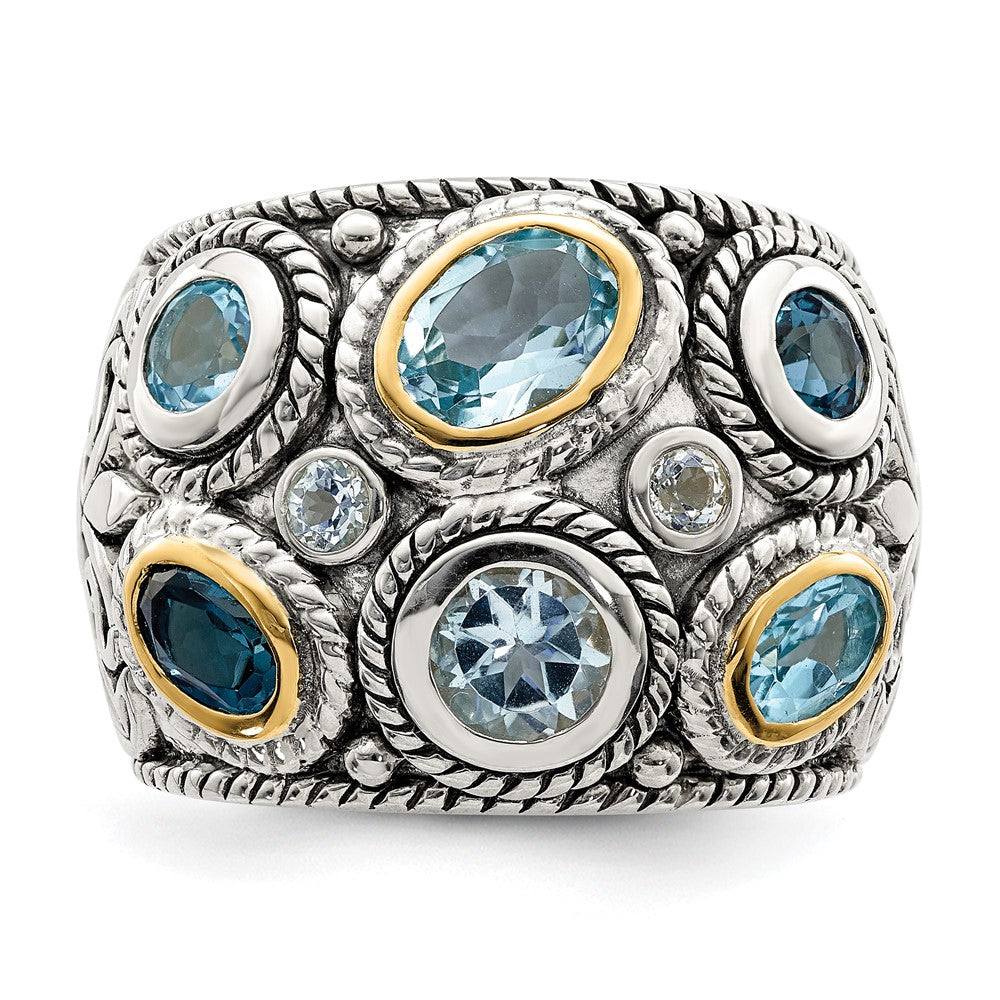 Silver/14K Two Tone Sterling Silver 14K Gold And Blue Topaz Fancy Ring