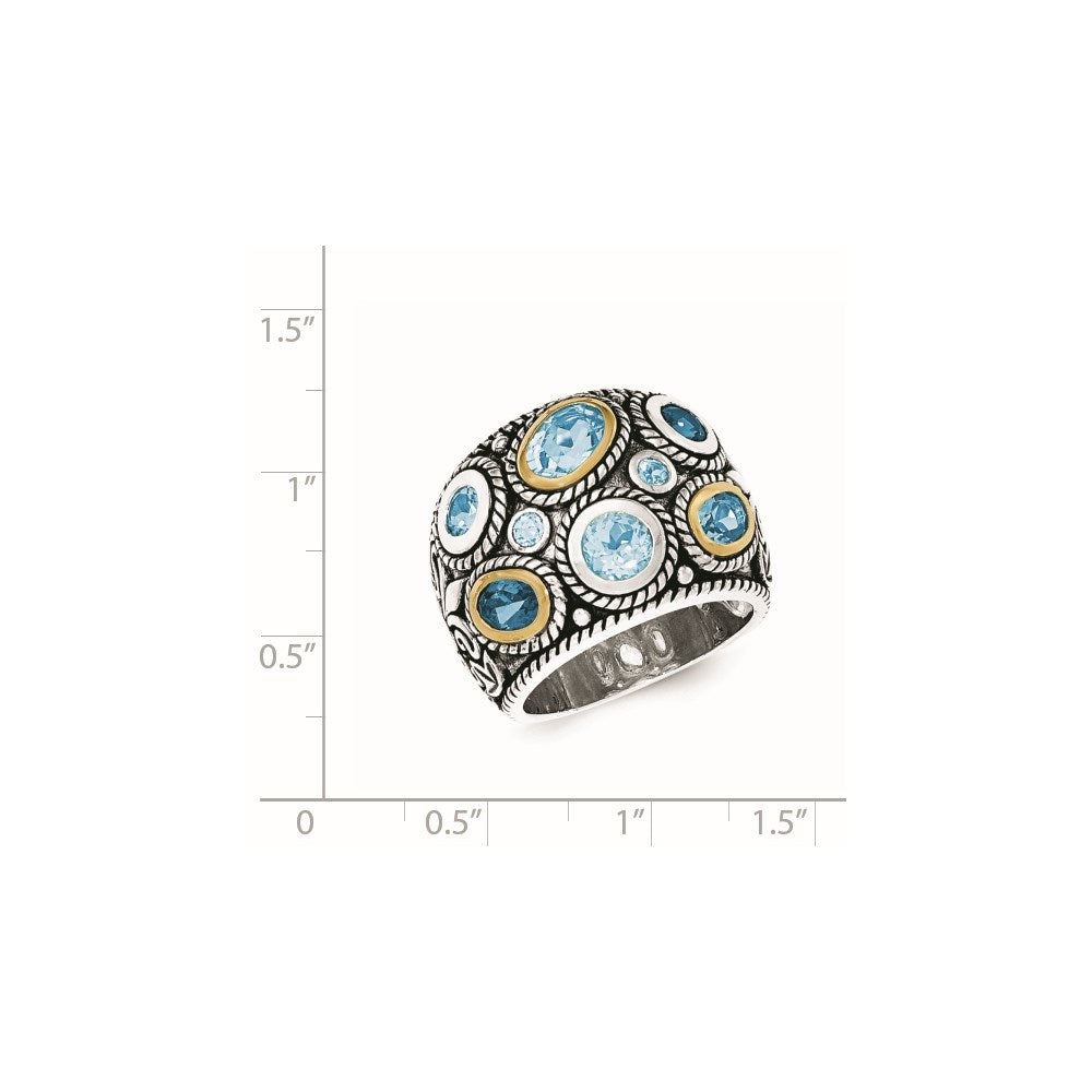 Silver/14K Two Tone Sterling Silver 14K Gold And Blue Topaz Fancy Ring
