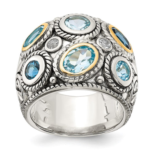Silver/14K Two Tone Sterling Silver 14K Gold And Blue Topaz Fancy Ring