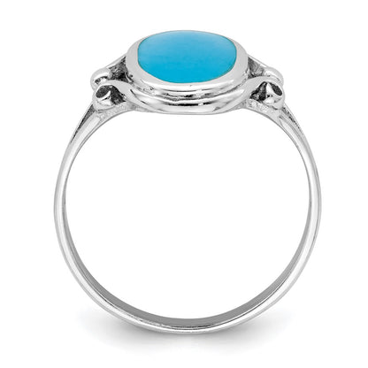 Sterling Silver Rhodium Plated Polished Synthetic Turquoise Ring