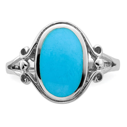 Sterling Silver Rhodium Plated Polished Synthetic Turquoise Ring